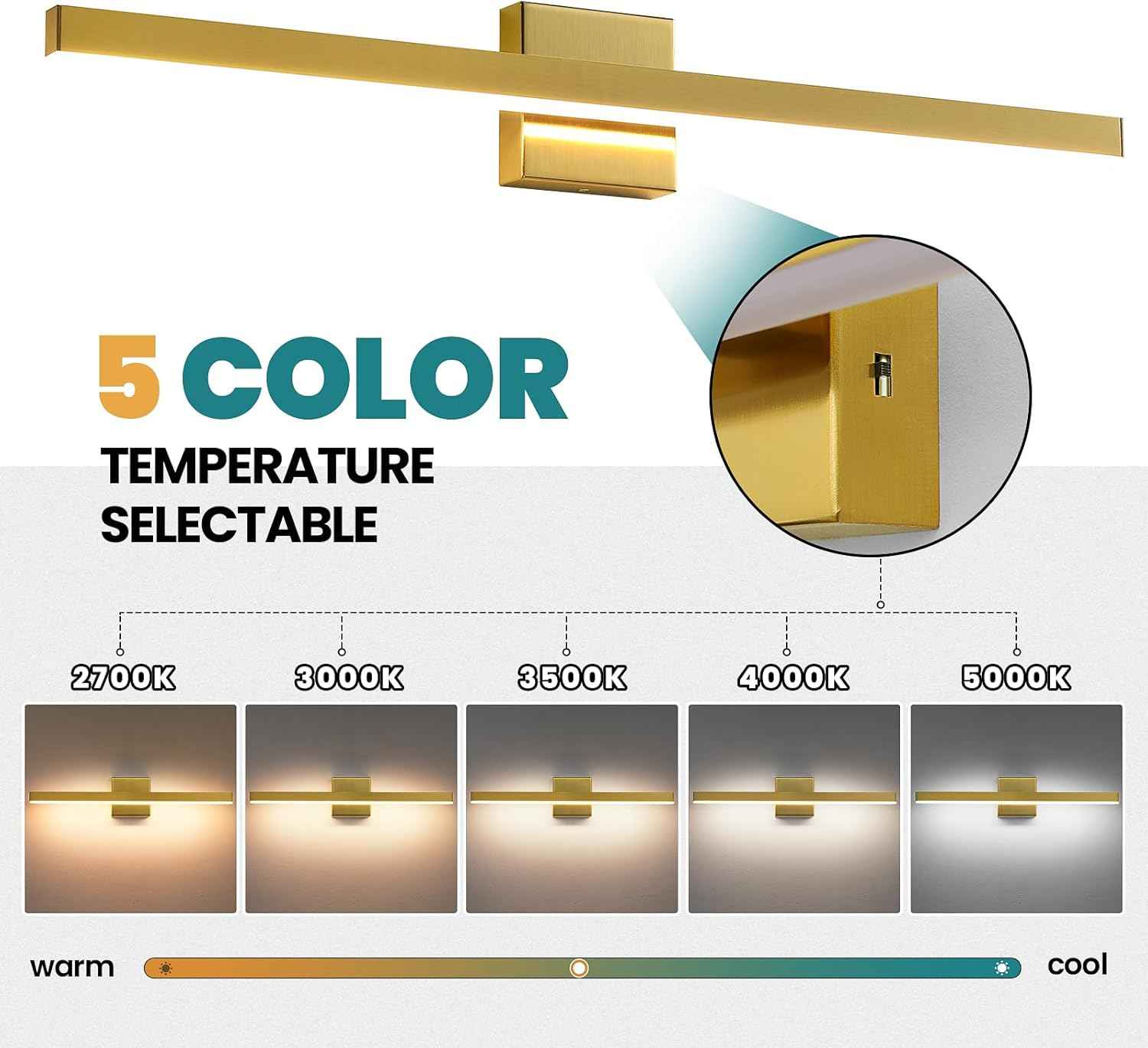 24-Inch Dimmable Gold Bathroom Vanity Light - Modern LED Bar Fixture for Over Mirror