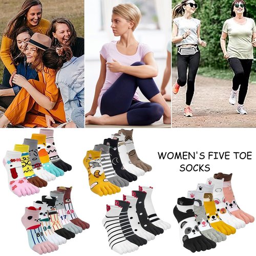 ABTRAV Womens Funny Toe Socks Five Finger Low Cut Socks Cartoon Toe Seperated Cotton Running Ankle Socks
