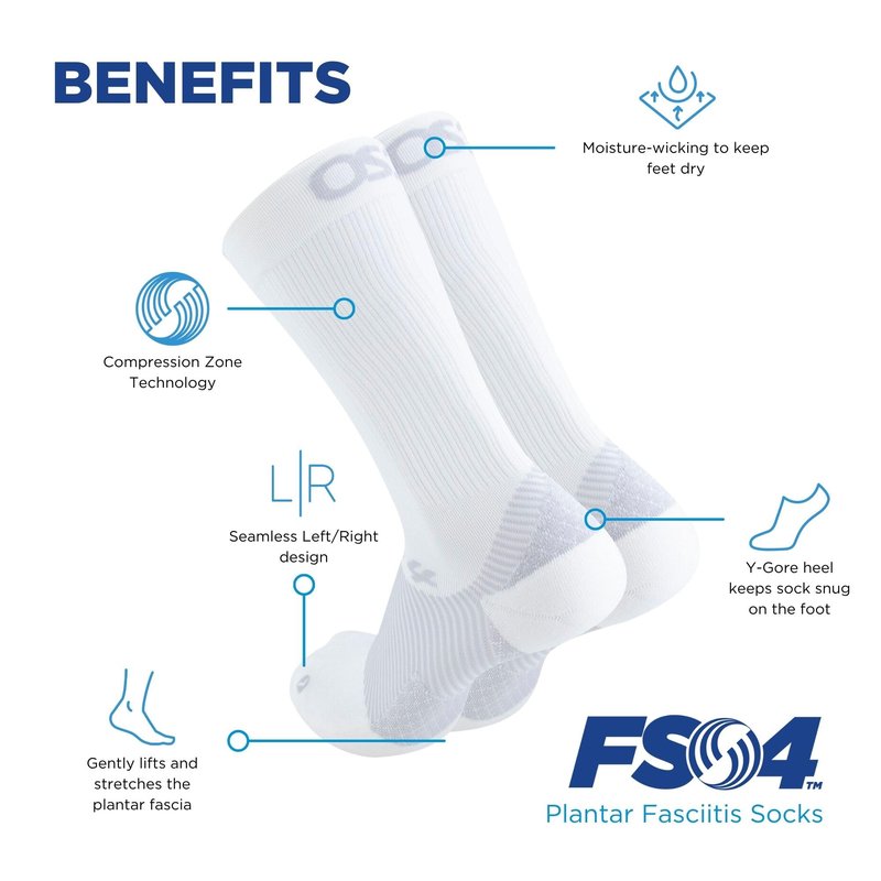 OrthoSleeve Plantar Fasciitis Orthotic Socks helps with plantar fasciitis, heel and arch pain (White, Large)