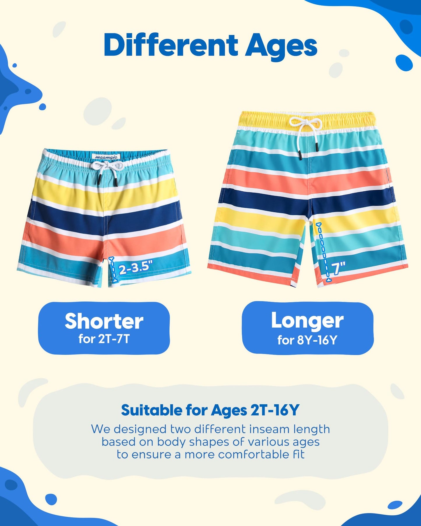 maamgic Boys Swim Trunks Toddler Swim Shorts Little Boys Bathing Suit Swimsuit Toddler Boy Swimwear,Stripe Rainbow,7 T