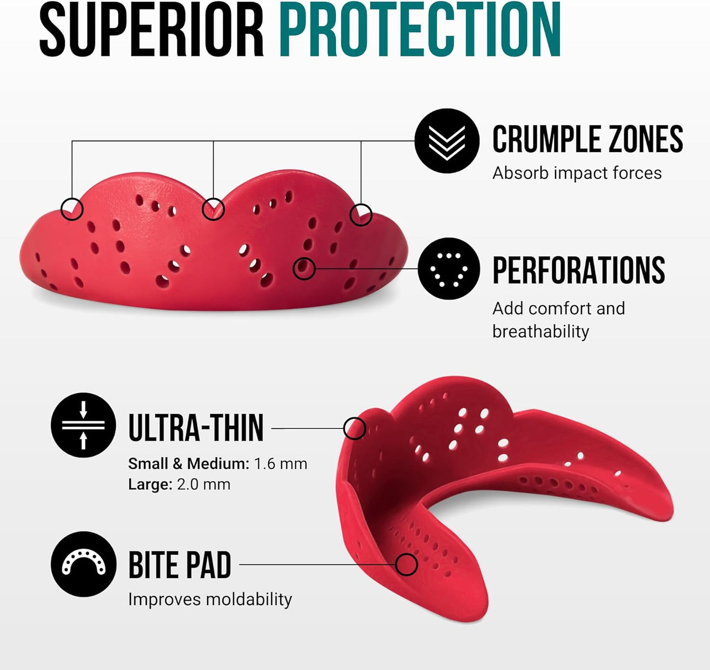 SISU Aero Small Mouthguard - Intense Red | 30% Stronger Protection for Team Sports - Remoldable & Ultra Slim