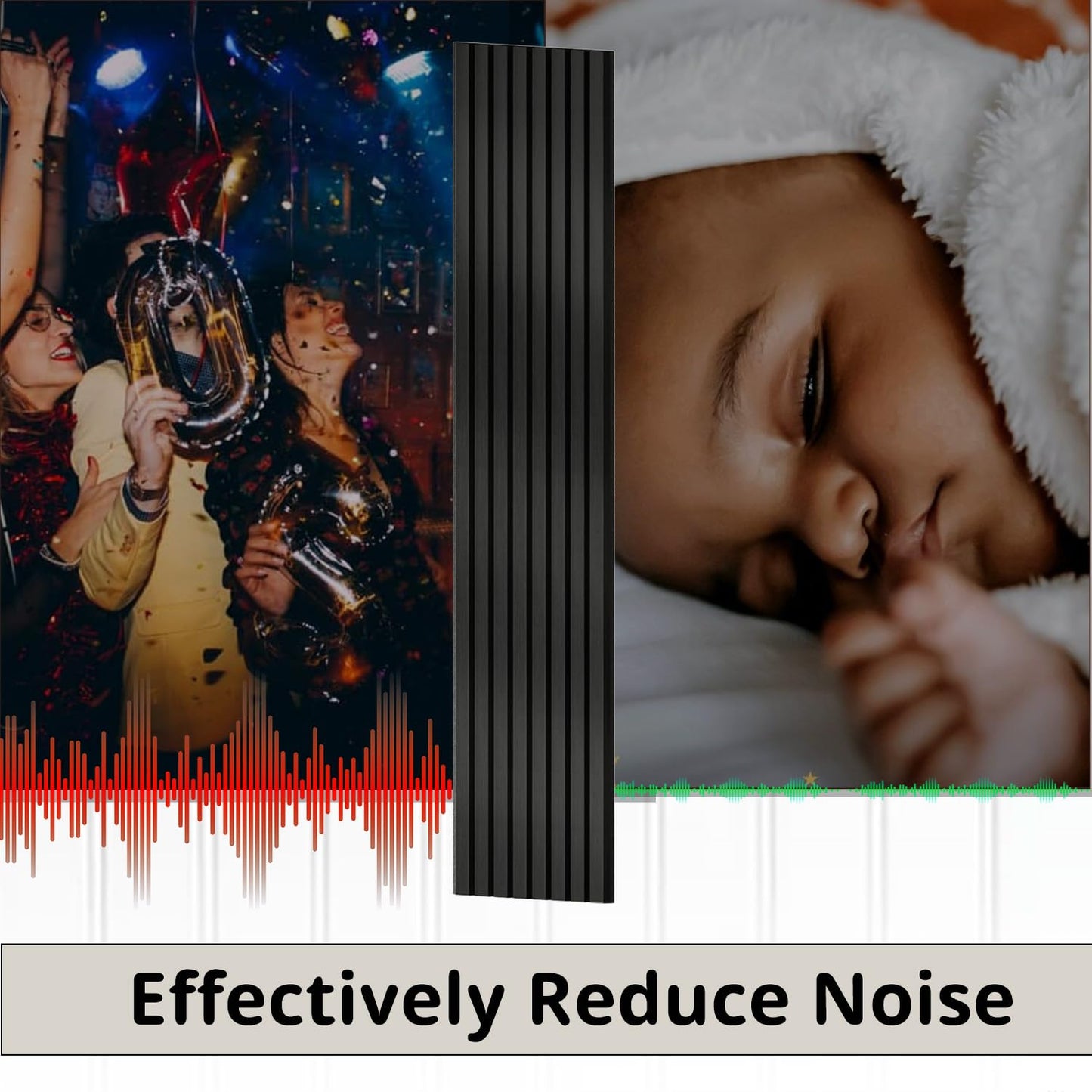 Sunny Heart Wood Slat Wall Panels, Solid Wooden Panels, 2 Pack 93.5" x 12.6" Soundproof Wall Panels, 3D Textured Wood Panel Acoustic Fluted Panels for Wall Decor, Black