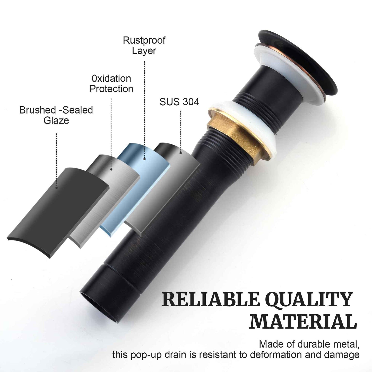 Pop up Sink Drain Stopper Without Overflow Oil Rubbed Bronze for Bathroom Vessel Vanity Sink Art Basin，Big Cap Sink Drain Without Overflow, Metal Pop-up Drain Strainer with Detachable Basket Stopper