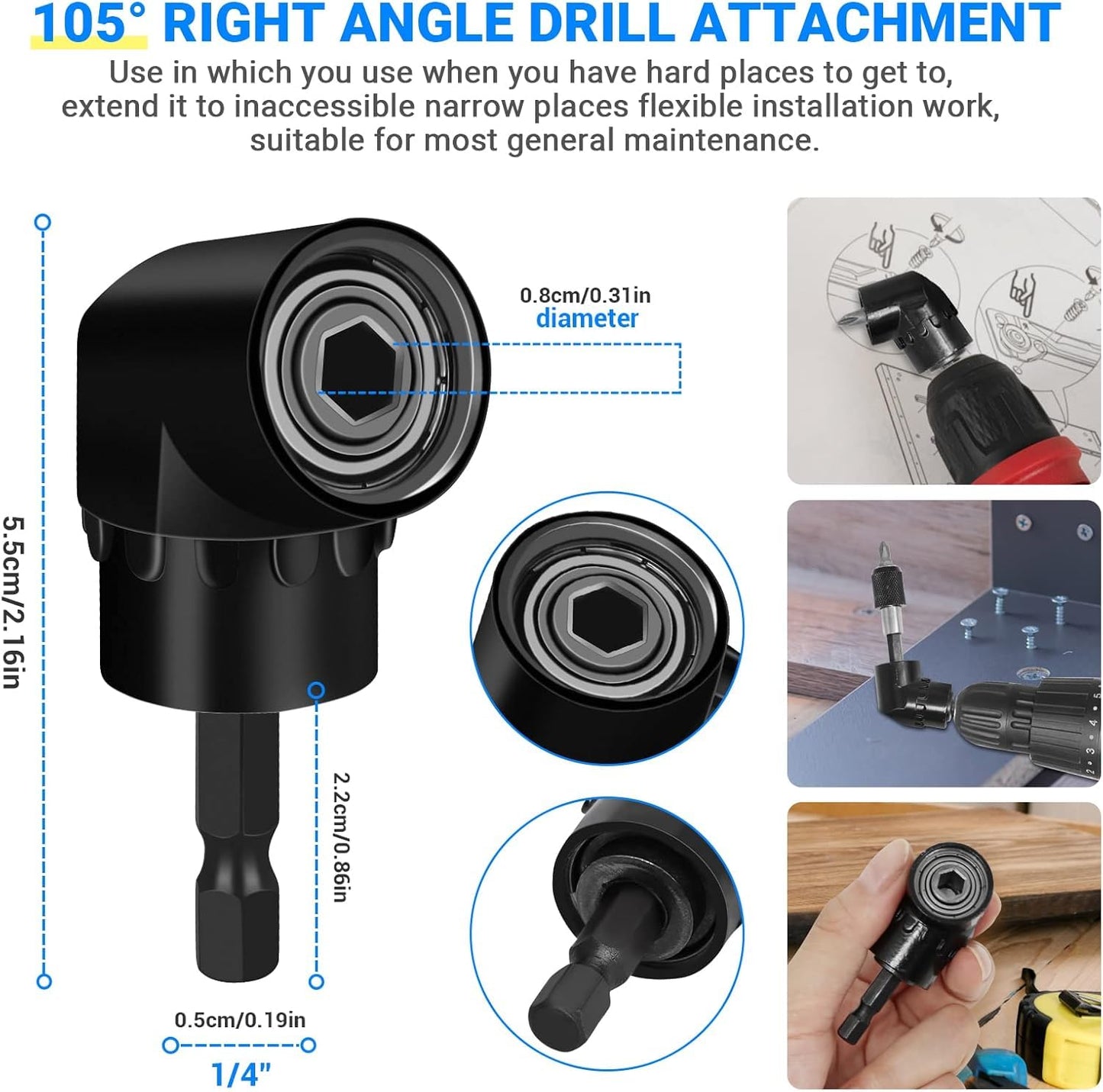 GALLIA Flexible Drill Bit Extension Right Angle Drill Attachment Set, 360° Rotatable 1/4 3/8 1/2" Impact Grade Socket Adapter Set, Super Bit Shaft Extension Bits, Screwdriver Bit Set