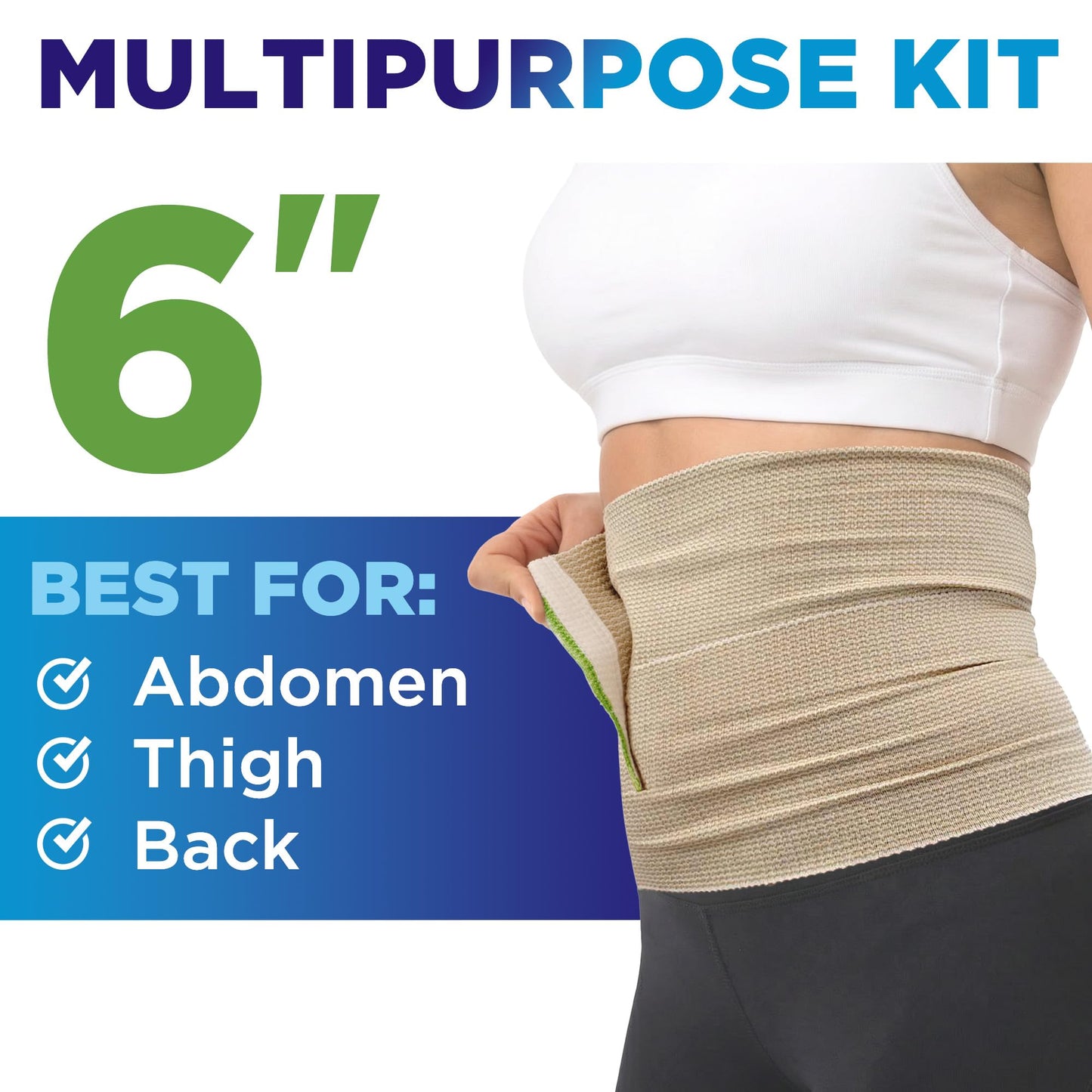 Premium Elastic Bandage Wrap - 6” (5pk) - Strong Compression - Self-Closing Reusable Bandages for Legs, Knee, Back, Abdomen, Lymphedema - Body Wrap - for First Aid Kit and After Surgery Recovery