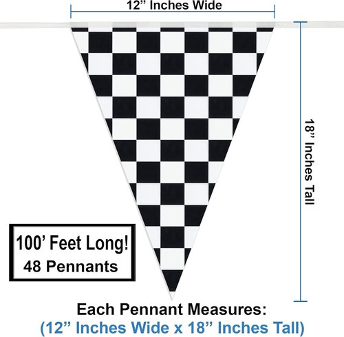 Checkered Flags 100' FT Pennant Racing Banner - NASCAR Theme Party Decoration | Race Car Party Décor