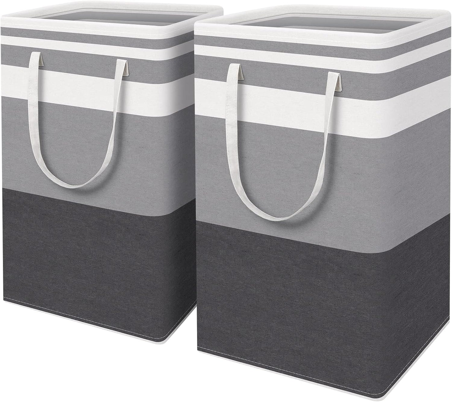 Waterproof 100L Laundry Basket Set - Collapsible Freestanding Hamper with Extended Handles - 2-Pack Gradient Grey for Clothes & Toys