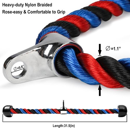 Deluxe Tricep Rope - 31.5 Inch Gym Cable Attachment for Easy Grip & Non-Slip LAT Pulldown Workouts