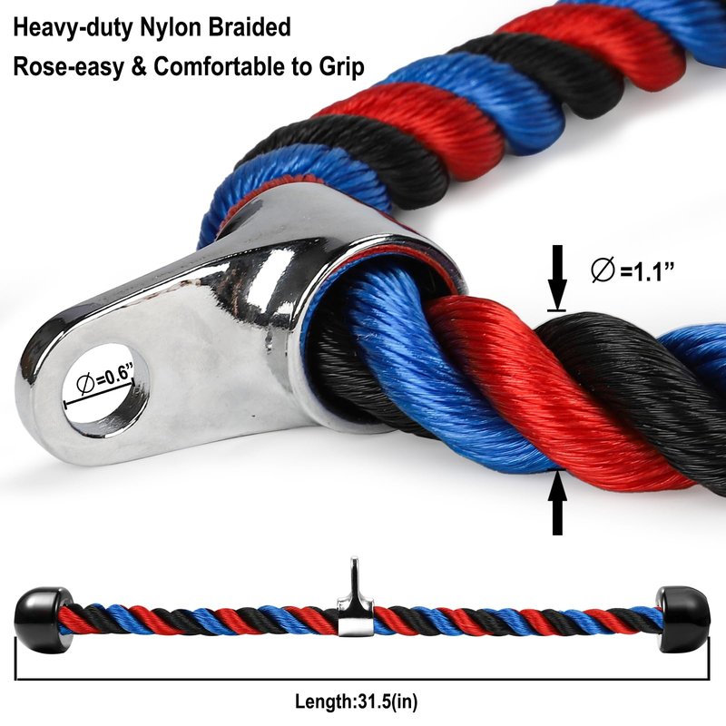 AWEFRANK Deluxe Tricep Rope Gym Rope Pull Down Cable Attachment, 31.5 Inch Rope Length, Easy to Grip & Non-Slip LAT Pulldown Attachments Workout Exercise Rope