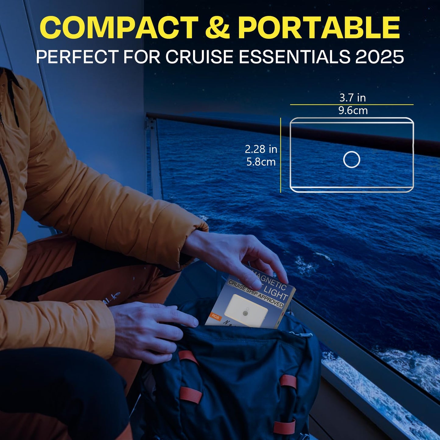 Magnetic Night Light for Cruise Ship Cabin Walls - Fun Color Changing, Dimmable Travel NightLight for Kids Room - Motion Sensor Rechargeable Light - 2 Pack