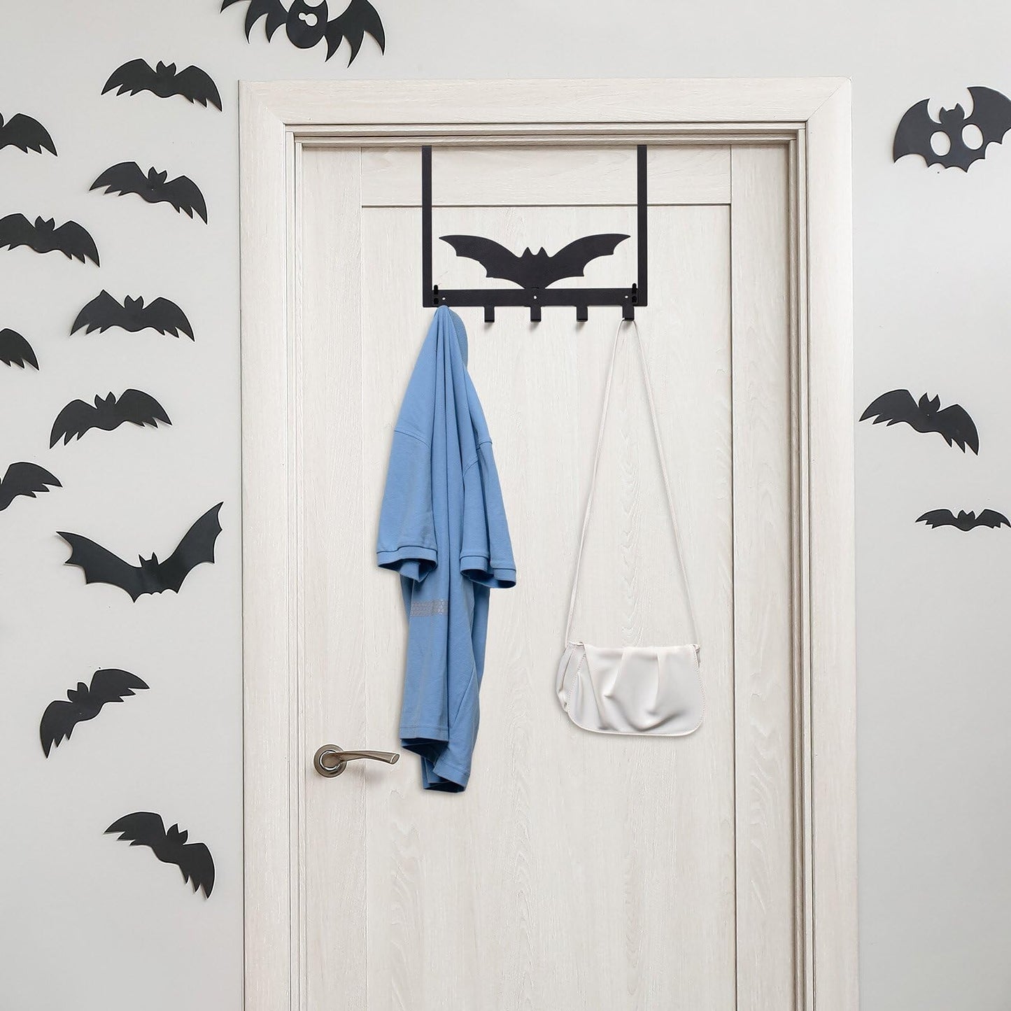Reallnaive Bat Over The Door Hooks Halloween Gothic Bathroom Decor Hanger Wall Mount Rack Holder for Towel, Hat, Coat, Cloth, Keychain, Bag, Home Organizer