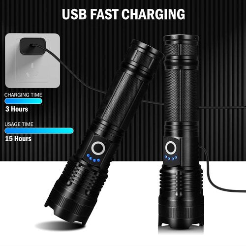 Lylting Led Flashlights High Lumens Rechargeable 2 Pack, 99000 Lumen Super Bright Fashlight with 5000ɱAh Βattery, Waterproof Powerful Flash Light Multifunctional Flashlights for Home Camping Hiking