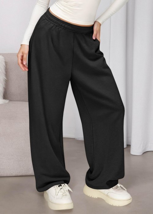 KIRUNDO Sweatpants Women 2025 Fall Baggy Wide Leg Lounge Pants Casual Elastic High Waisted Workout Joggers with Pockets(Black, Large)