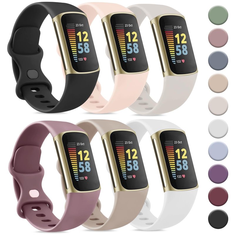 Tobfit 6 PACK Sport Bands Compatible with Fitbit Charge 5 Bands for Women Men, Soft Silicone Waterproof Straps Replacement Wristbands Compatible for Fitbit Charge 5 Watchband,Small,