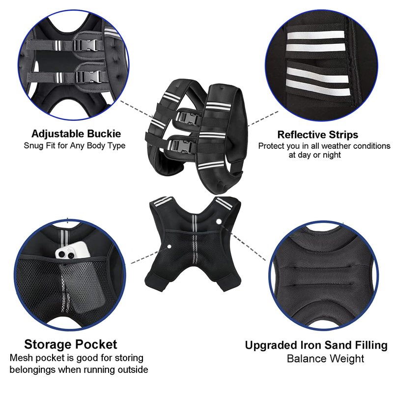 Weighted Vest for Women and Men, 20lb Weight Vest with Reflective Stripe for Workout, Strength Training, Running, Fitness, Muscle Building, Weight Loss, Weightlifting