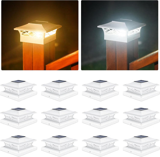 Solar Post Cap Lights 6-Pack - Waterproof LED Outdoor Lighting for 4x4 & 6x6 Decks, 2 Color Modes