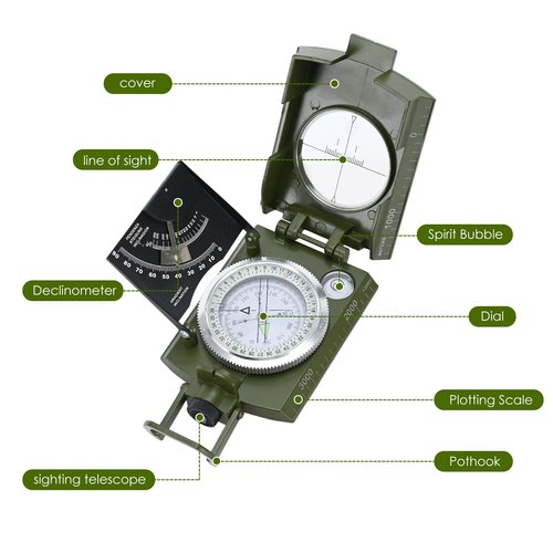COVVY Compass,Outdoor Military Waterproof Lens Sighting Scout Compass,High Precision Directional Compass Hiking with Survival Gifts Whistle for Hiking Backpacking Camping、Outdoor Navigation