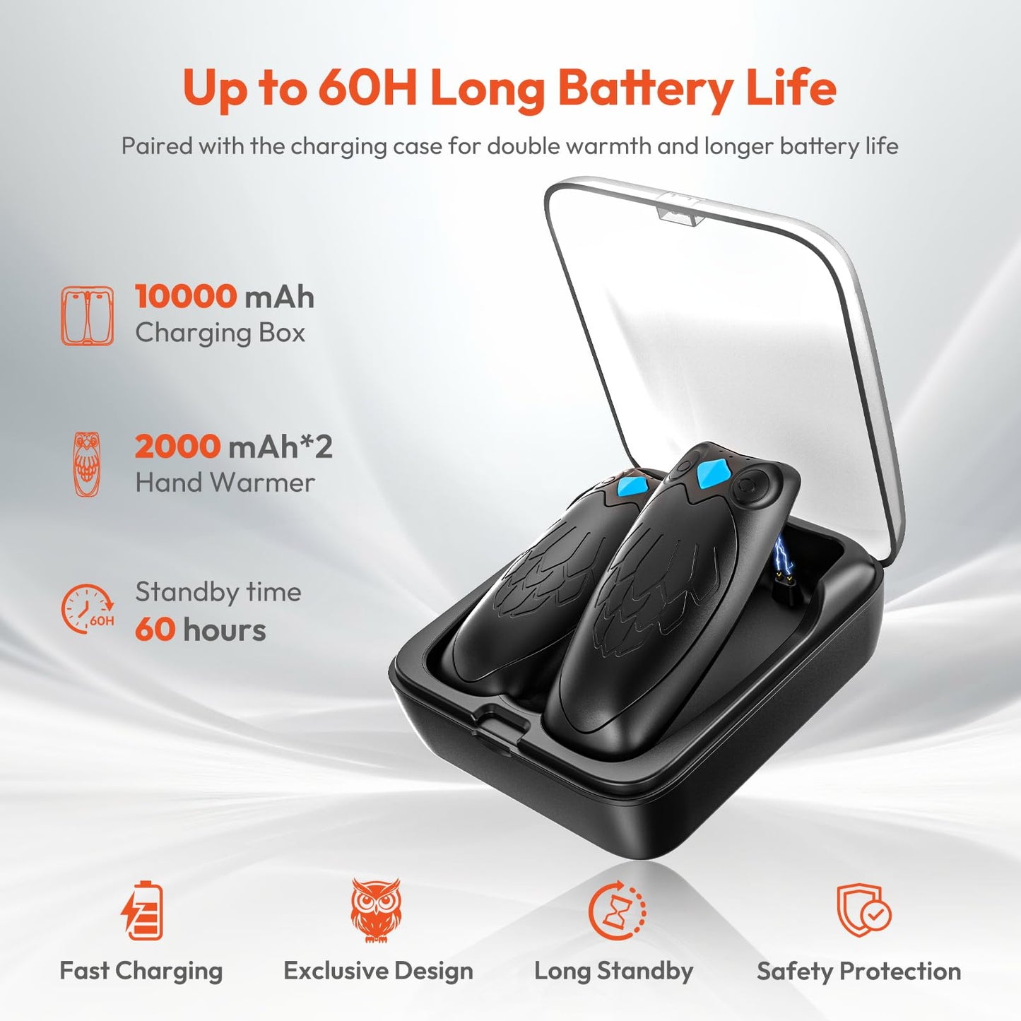 Magnetic Hand Warmers Rechargeable 2 Packs, 14000mAh Electric Hand Warmer with Charging Case, Up to 60H Heating, 3 Heat Settings, Ultra Slim Portable Pocket Heater for Outdoor, Valentine's Day Gifts