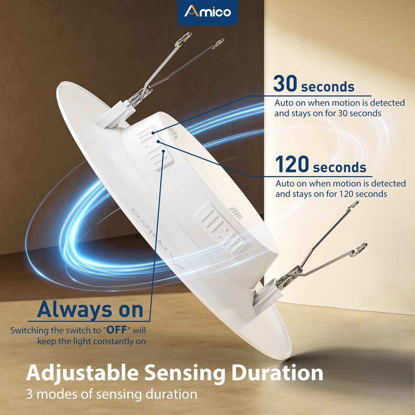 Amico 5/6 inch Motion Sensor Recessed Light, 12.5W=100W, 950LM, 2700K/3000K/4000K/5000K/6000K Selectable, LED Retrofit Can Lights, IC Rated - ETL & FCC, White