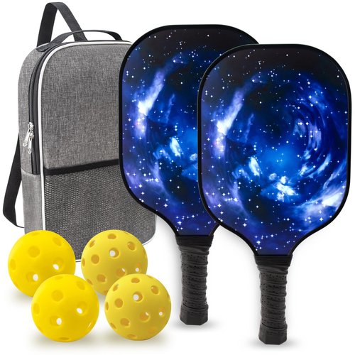 2 Paddles Set Lightweight Rackets with 4 Balls, 1 Sports Carry Bag, Fiberglass Surface Ball Paddles Set Gifts for Men Women Indoor Outdoor