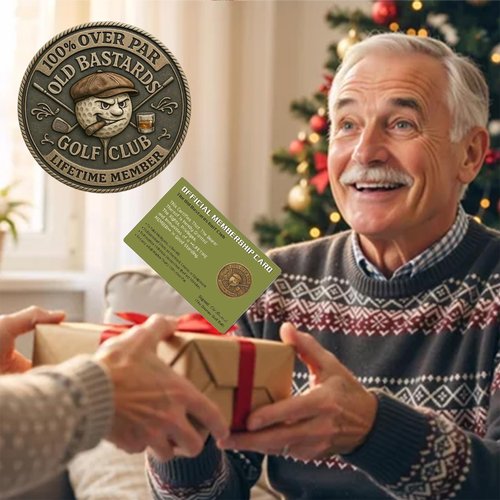 TOPORNEE Over Par Old Bastards Golf Token & Wallet Card Set, Novelty Ball Marker with Whiskey Design, Gag Gifts,Funny White Elephant Gift, Prank Gift for Dad Husband, Boyfriend, Men (1 Set)