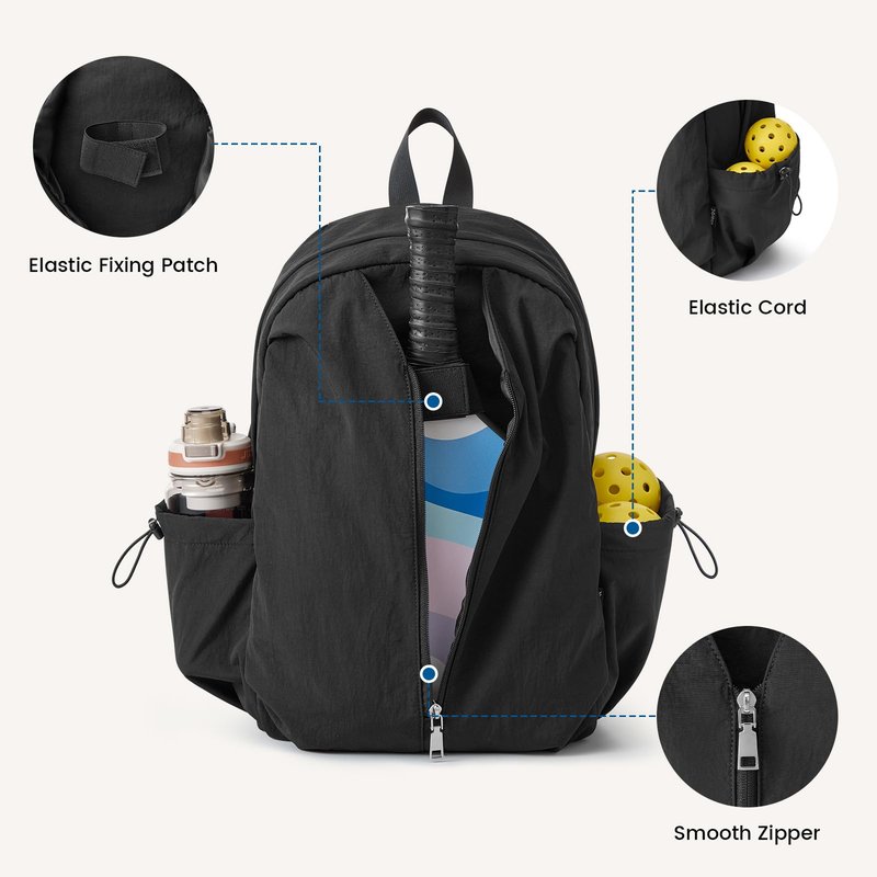 G4Free 20L Pickleball Bag for Women, Pickleball Paddle Backpack with Fence Hook, Work Travle Bag with 15" Laptop Compartment-Black