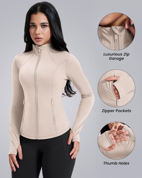 AVGO Women's Workout Jacket - Lightweight Athletic Zip-Up with Pockets & Thumb Holes | Slim Fit Running Top