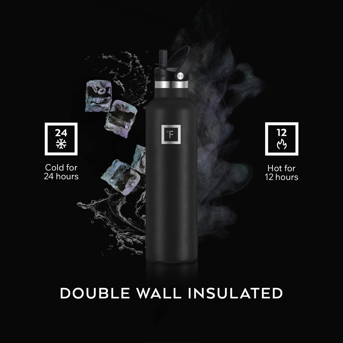 IRON °FLASK Camping & Hiking Hydration Flask with Straw, Narrow Mouth Insulated Stainless Steel Sports Water Bottle - Dream Sunset 24 oz - Straw (1 Lid)