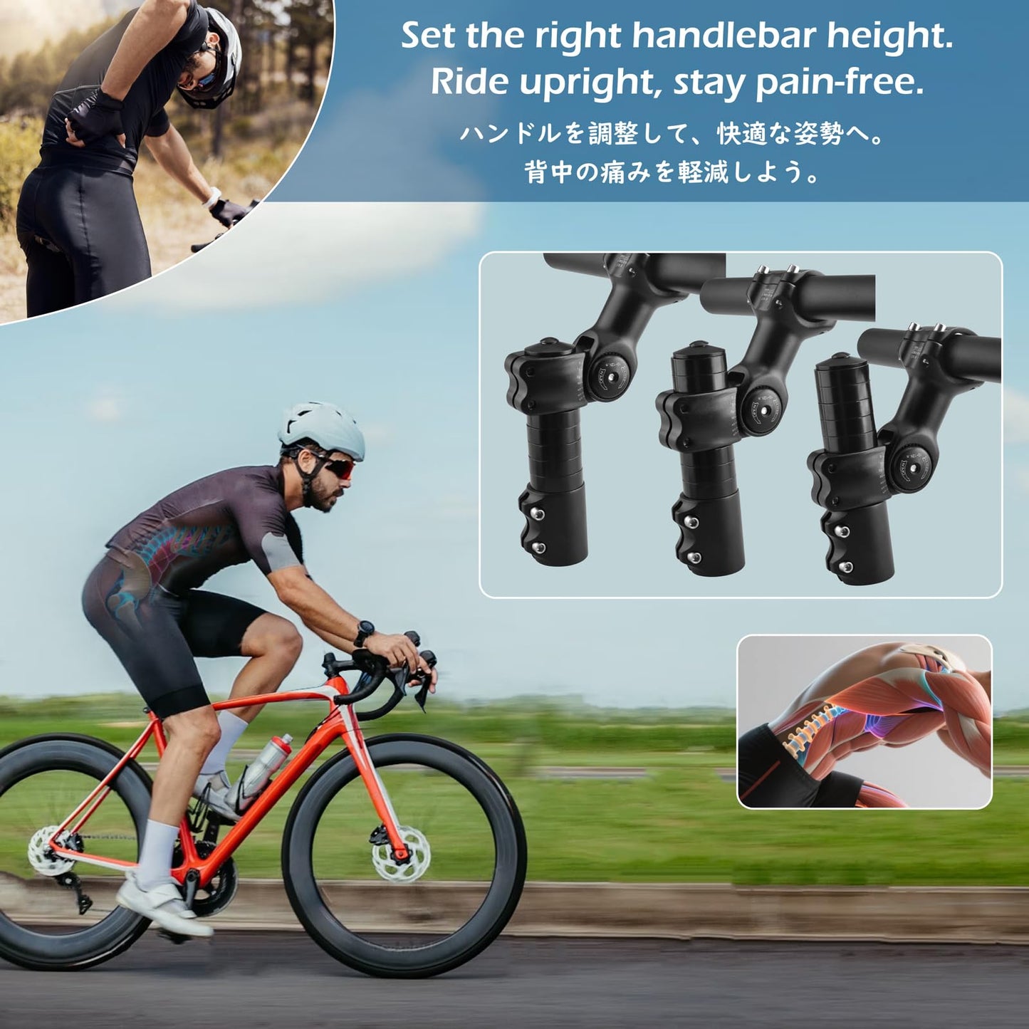 TRIWONDER Bike Stem Riser Handlebar Extender Bicycle Fork Stem for MTB BMX Mountain Bike Aluminium Alloy Head Up Adapter (Pure Black - 185mm)