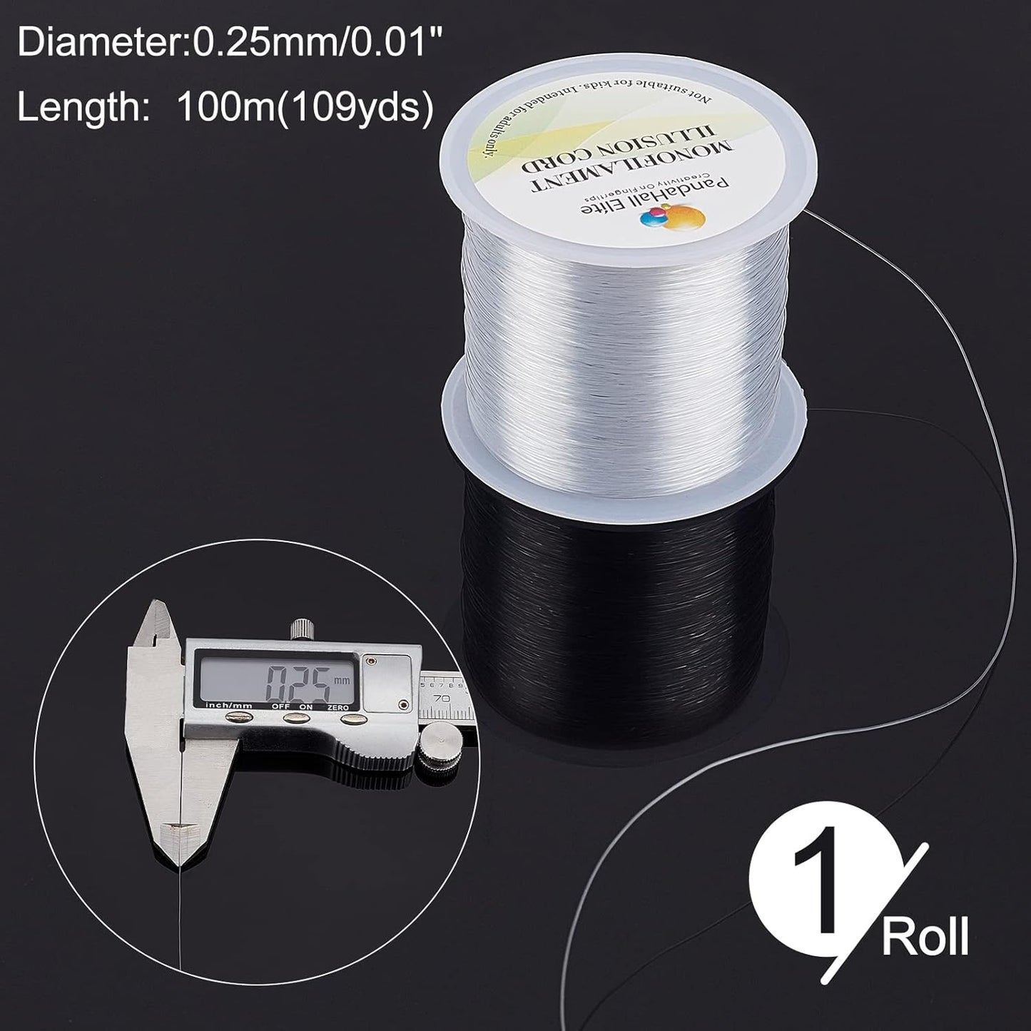 PH PandaHall Clear Fishing Line - 0.25mm Invisible Nylon Thread | 109 Yards for Jewelry Making & Crafts