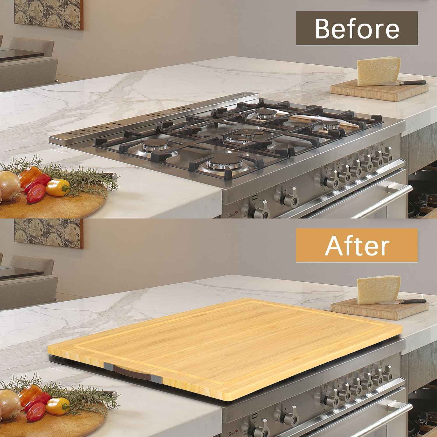 Bamboo Stove Cover for Electric & Gas Stoves - Noodle Board Topper for RV Cooking