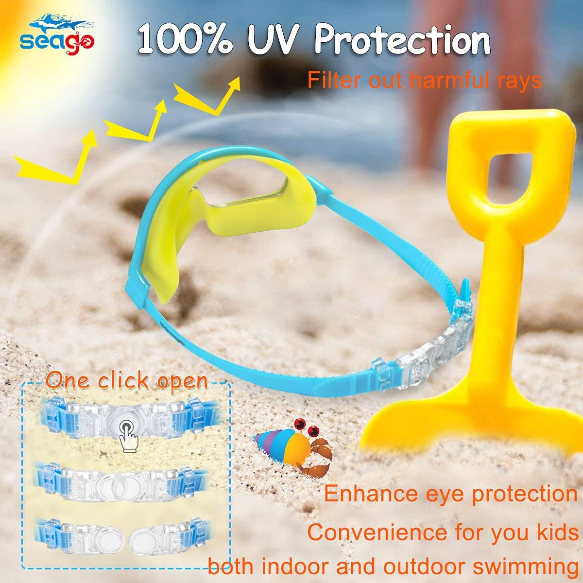 Seago Swim Goggles - 2 Pack Anti-Fog & UV Protection for Kids Aged 3-14 | Wide View Design