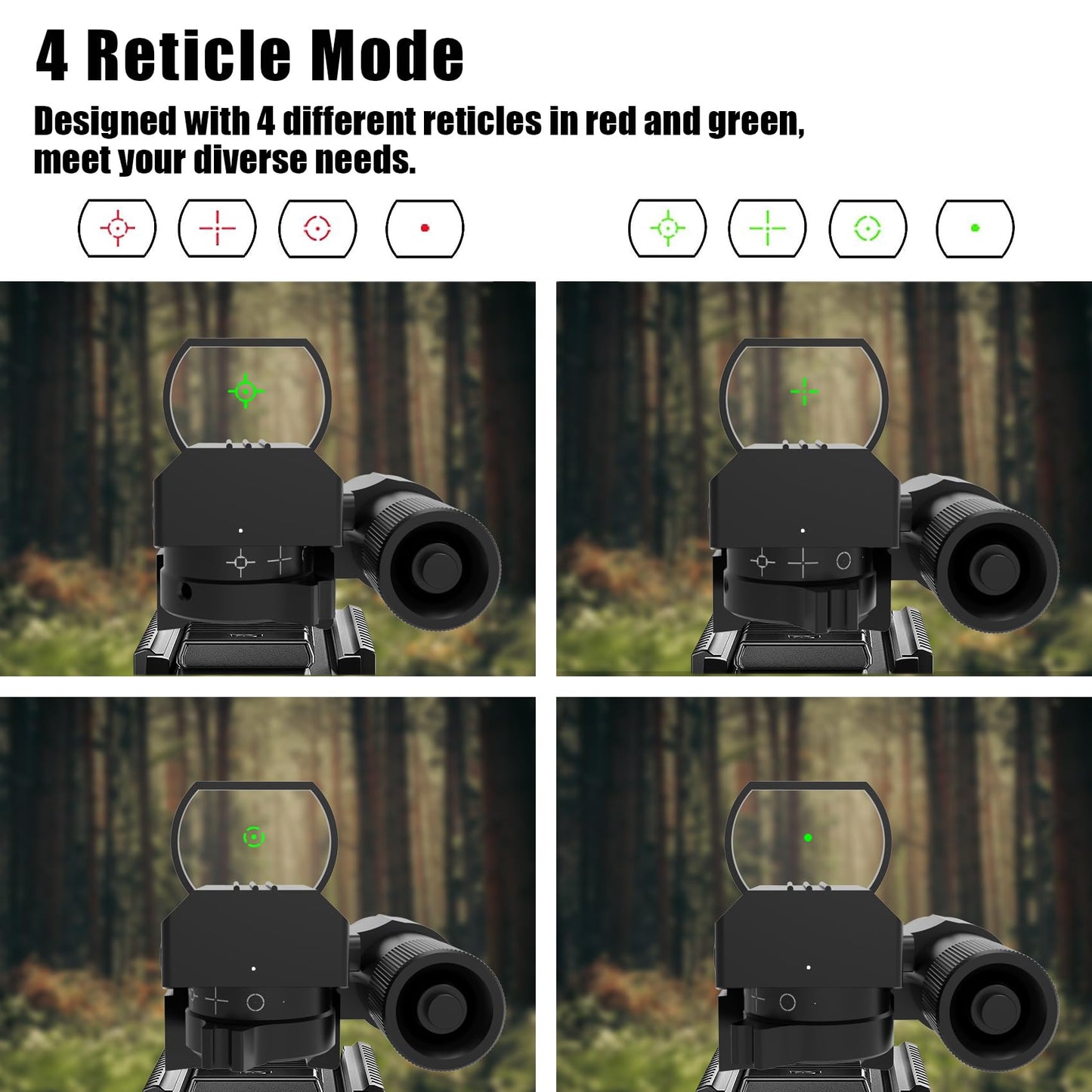 UUQ 1X22X33 Reflex Red Dot Sight - 4 Reticle Red & Green Dot Optics with Integrated Red Laser for 20mm Rail