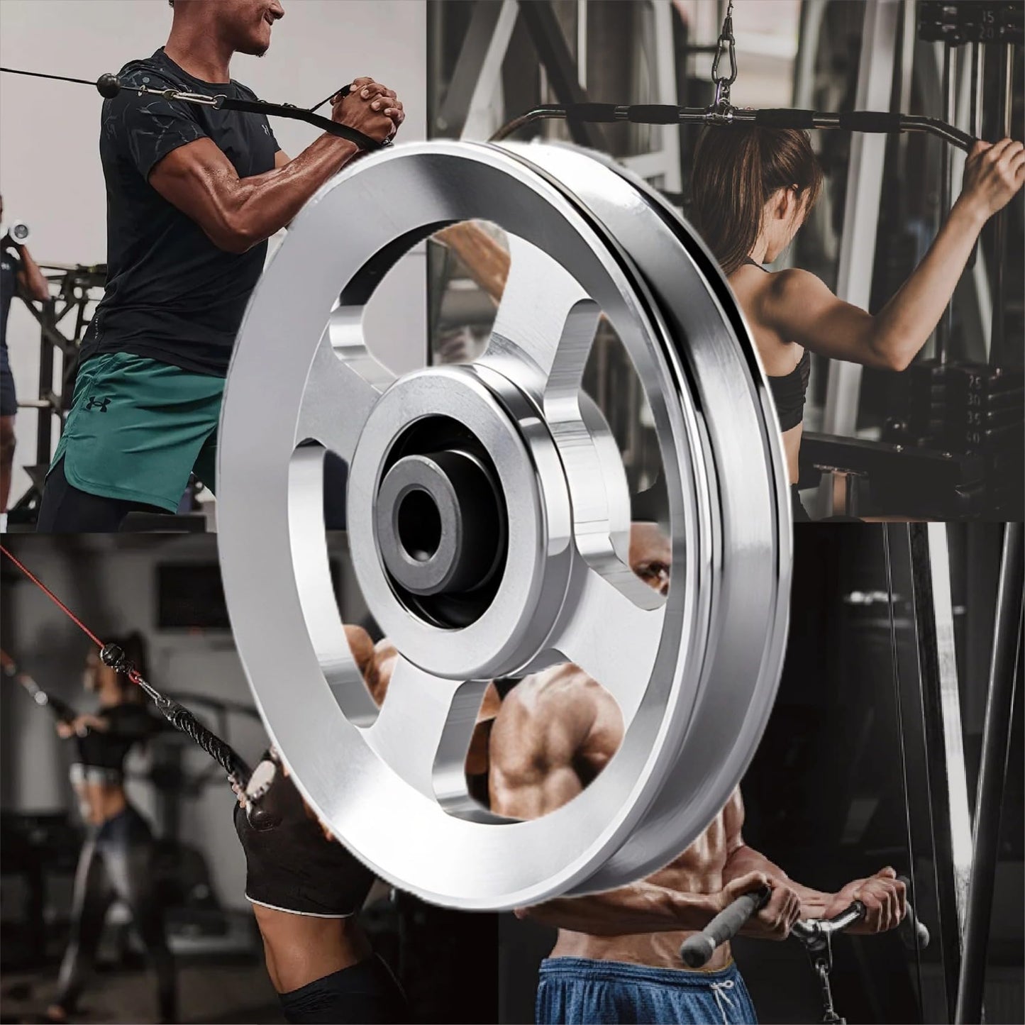 Ezweiji Aluminum Pulley Wheel, 88-90mm Universal Aluminum Alloy Bearing Pulley Wheel for Cable Machine Gym Equipment Part Garage Door