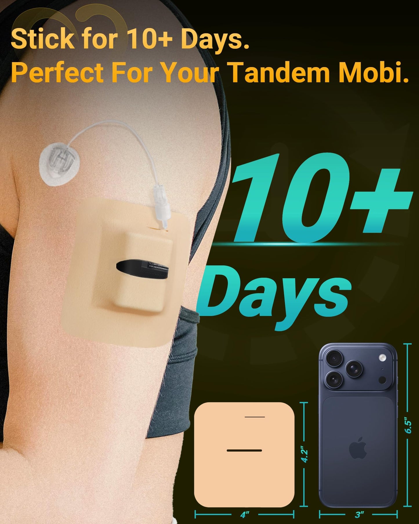 10 Pack Tandem Mobi Adhesive Sleeve, Amolyfe On-Body Pocket Patches for Tandem Mobi Insulin Pump, Waterproof & Hypoallergenic Adhesive Holder Overpatch Cover, 10+ Days Long Wear (Beige)