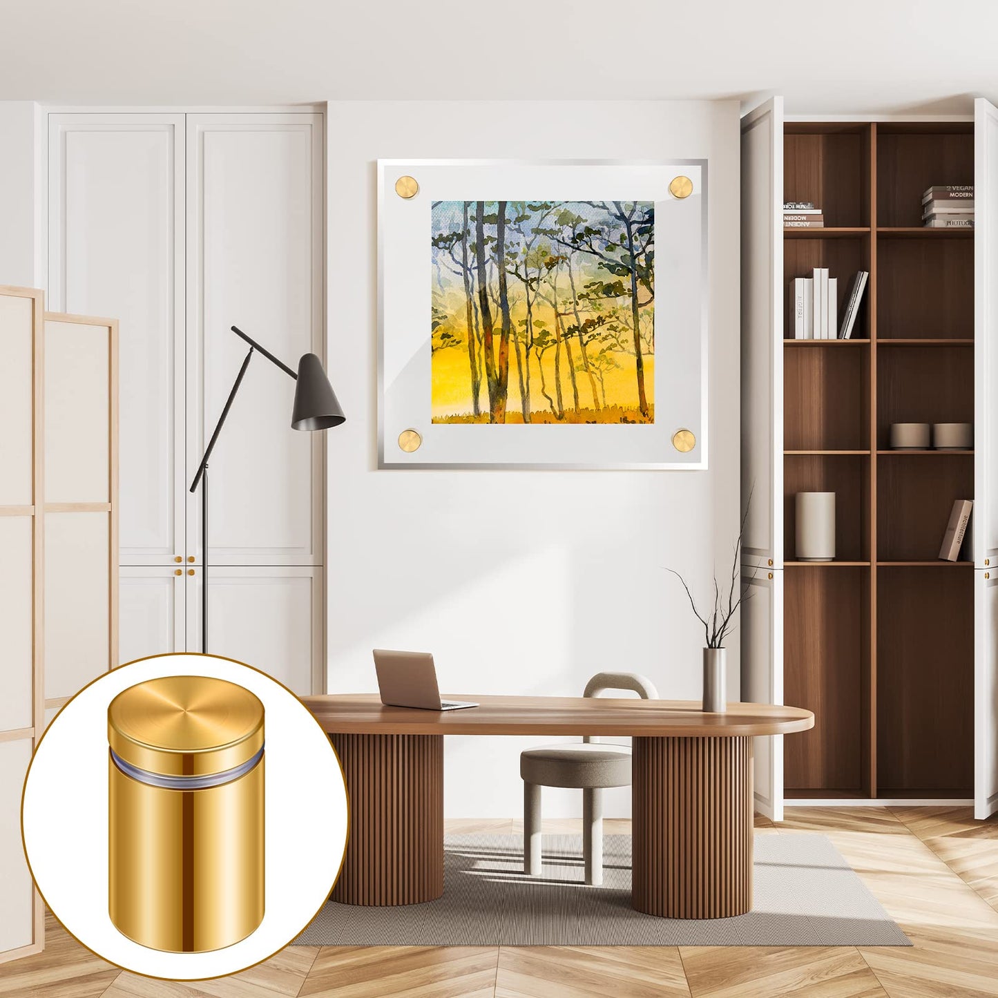 Ferraycle 8 Sets Standoff Screws Stainless Steel Advertising Standoff Mount Metal Hardware Sign Mounting Hardware for Hanging Acrylic Picture Frame(0.75 x 1.57 Inch)