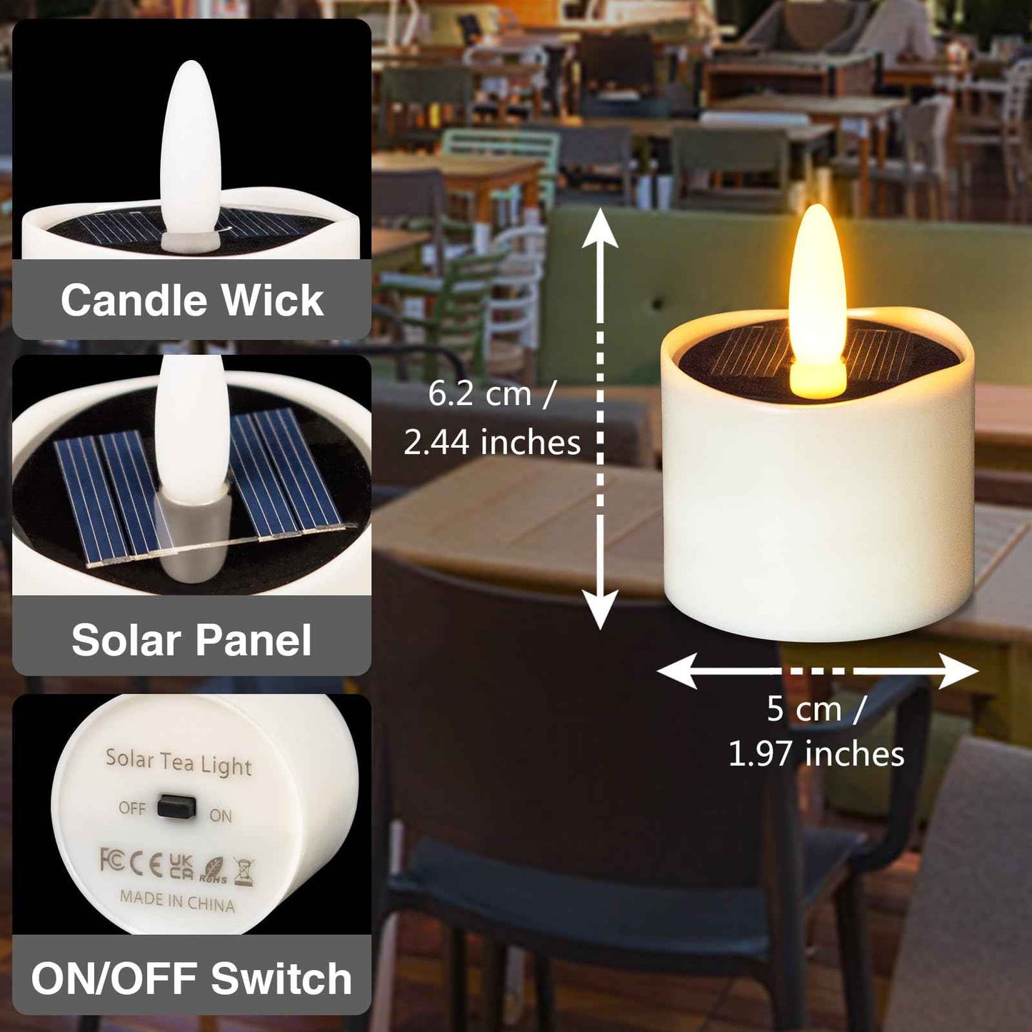 HL Solar Tea Lights Outdoor Waterproof,6PCS 2.4''x2'' Flickering Flameless Candles, Dusk to Dawn Rechargeable Battery LED Votive Tea Lights for Lantern, Garden, Camping, Home Decor (Warm White)