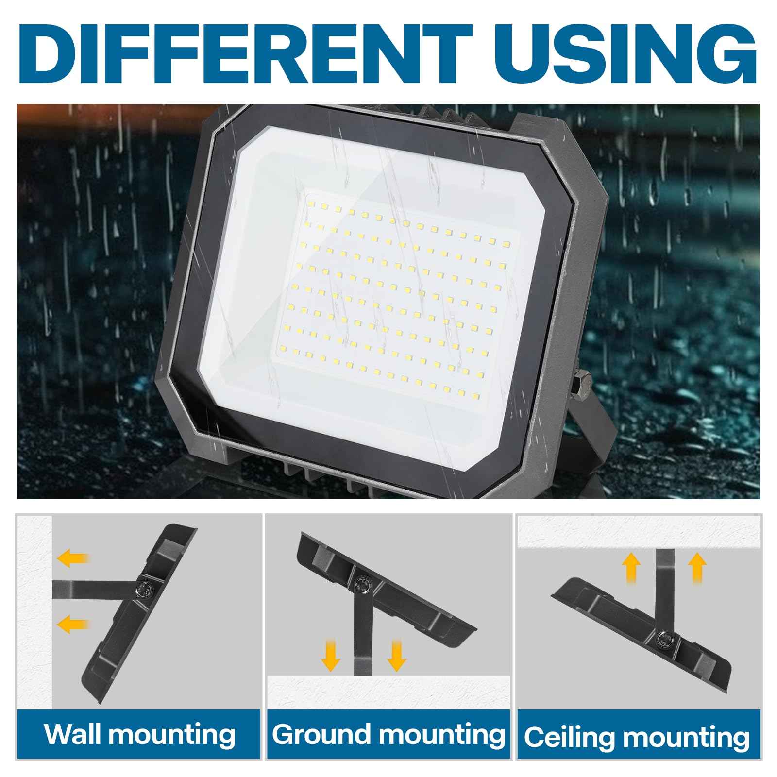 Leddictive 1 Pack LED Flood Lights Outdoor, 300W 30000LM Super Bright Floodlight Outside Work Light with 5.9FT Plug, IP65 Waterproof 6000K Outdoor LED Flood Light for Garage, Yard, Lawn, Garden