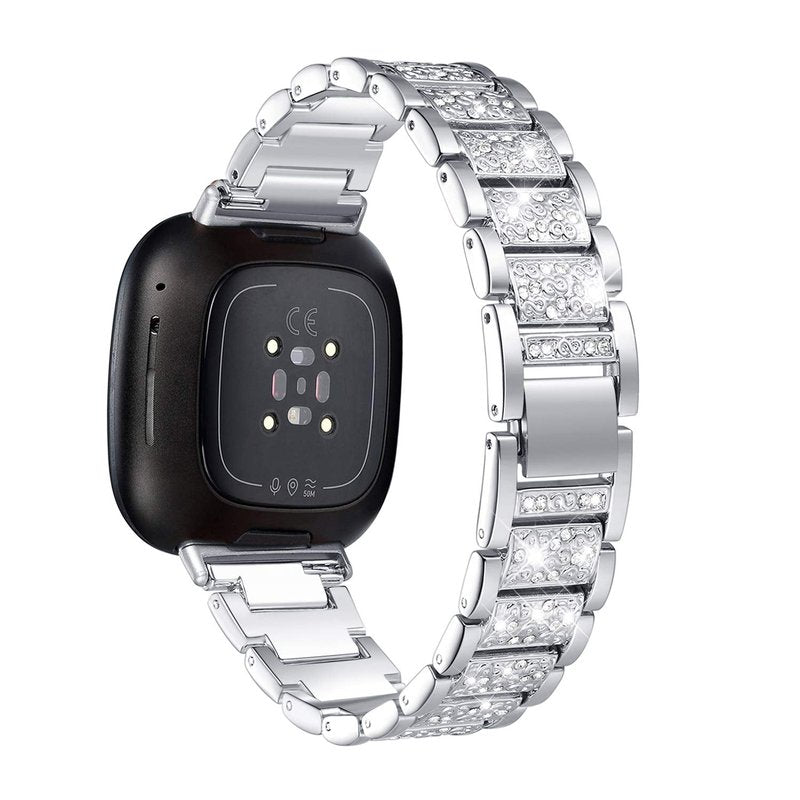 Mtozon Bling Bands Compatible with fitbit Sense 2/Sense/Versa 4/Versa 3, Women Replacement Wristbands Dressy Luxurious Bracelet for Ladies, Silver