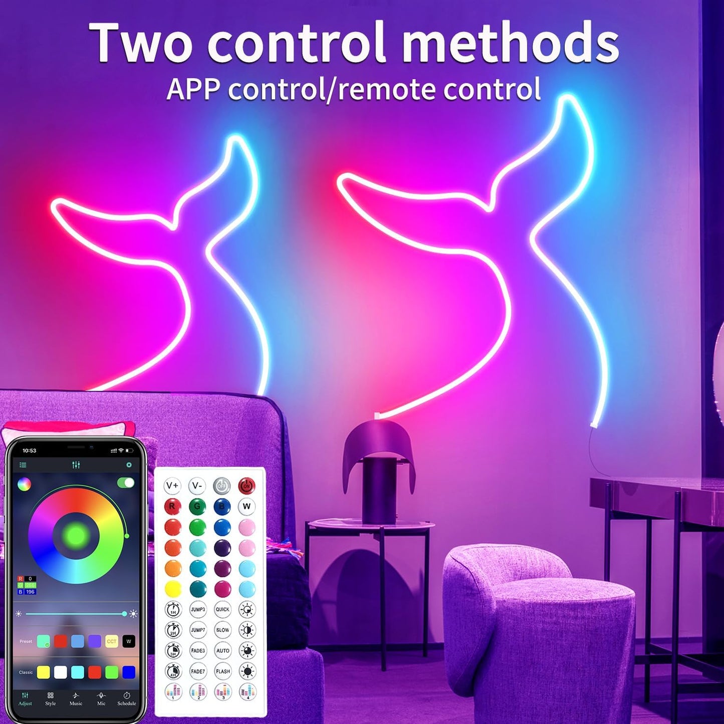 50ft RGB LED Neon Rope Lights with Remote & APP Control - Waterproof Flexible Strip for Bedroom & Outdoor Décor