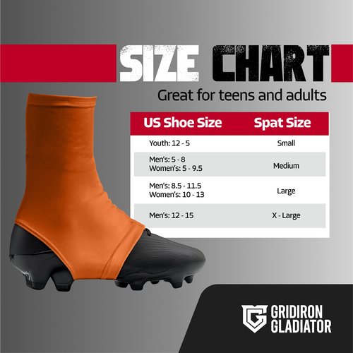 Gridiron Gladiator Football Spats - Spat Cleat Covers for Youth or Adult - Cover Cleats for Baseball Soccer Football - Shoe Sleeves - Sports Gear - Orange - Small