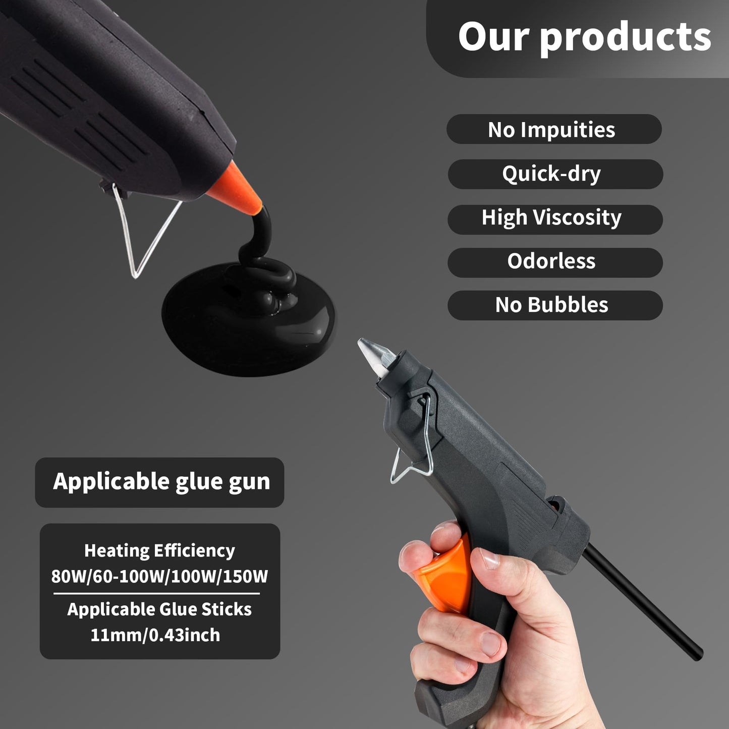 MATUFF Black Hot Glue Sticks Full Size 0.43” Dia x 8” Long, 20 pcs Hot melt Adhesive Glue Sticks, All-Purpose Glue Gun Sticks for DIY Black Crafting Arts and Wedding Cards, Stamp Sealing