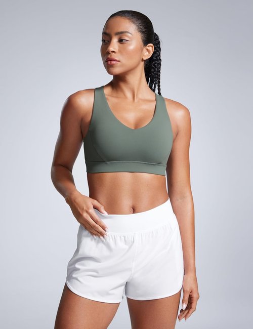 CRZ YOGA Sports Bra - Butterbreeze Criss Cross Back, V Neck, Adjustable Straps, Padded Crop Top