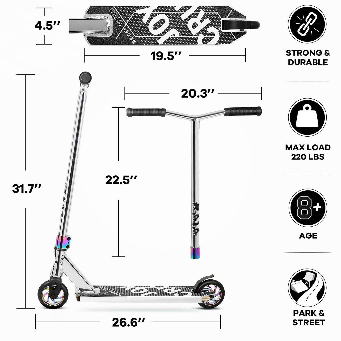 Pro Trick Scooter, Freestyle Stunt Scooter for Teens Adults and 8 Years Up Kids - Complete Beginner and Intermediate BMX Scooter (Silver)