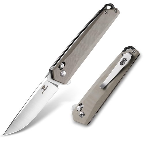 MOSSY OAK Folding Pocket Knife, 3.5-Inch D2 Steel Drop Point Blade, G10 Handle, Small EDC Knife with Belt Clip for Camping, Hiking (Brown)