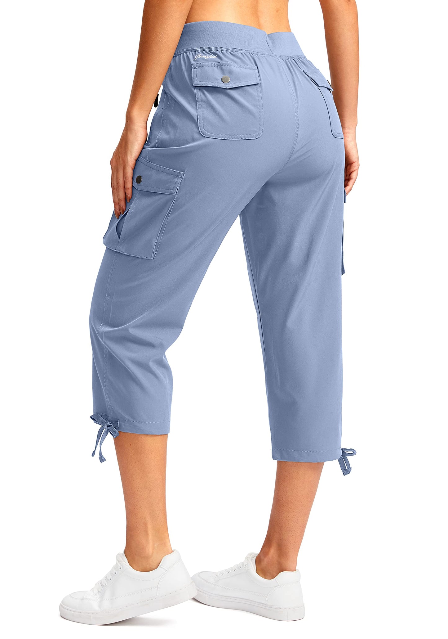 Soothfeel Women's Cargo Capris Pants with 6 Pockets Lightweight Quick Dry Travel Hiking Summer Pants for Women Casual (Stone Blue, 4XL)