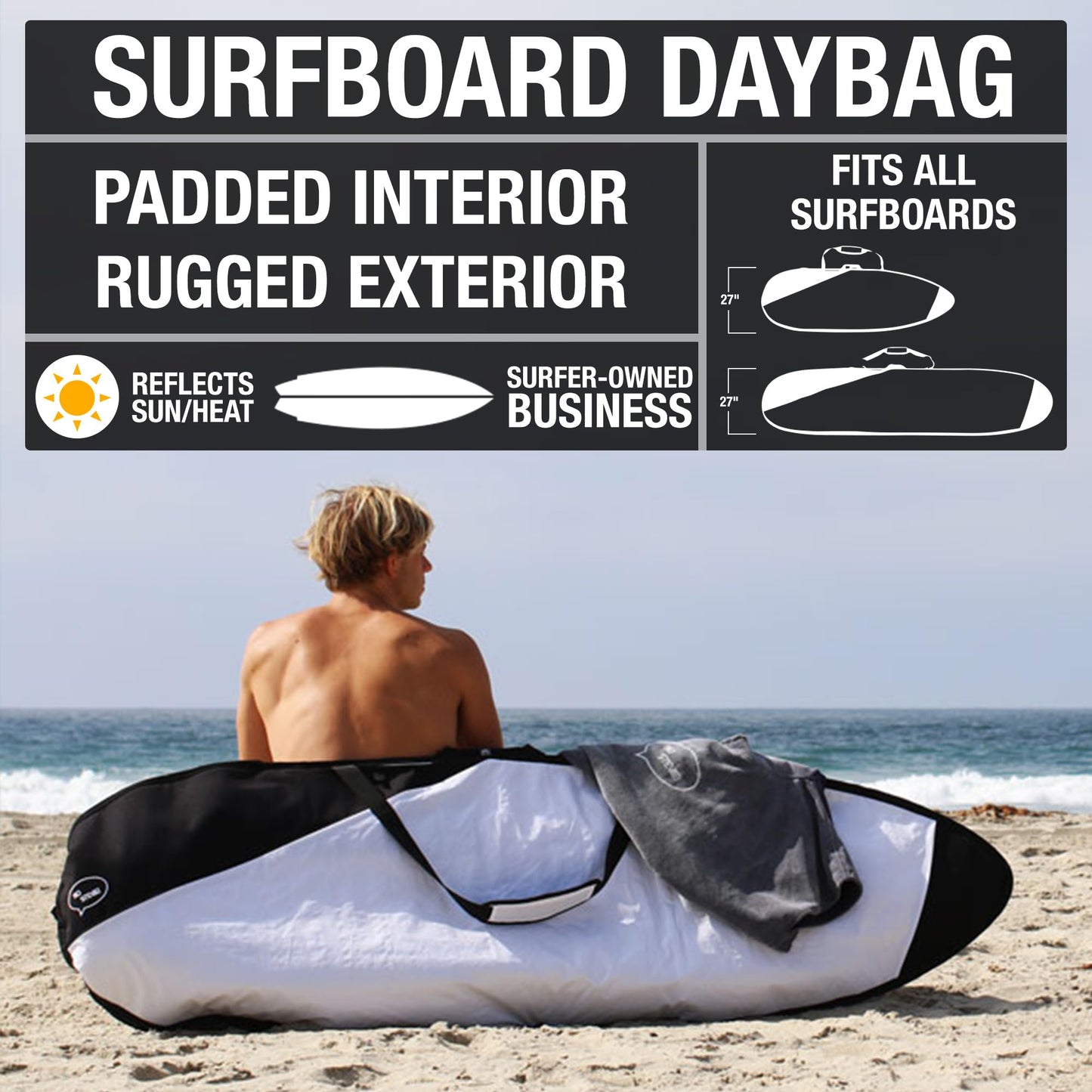 Ho Stevie! Surfboard Bag - Zippered Daybag - Fits All Shapes of Surfboards - Foam Padding and Durable Cover - Comfortable Shoulder Strap (7'0")