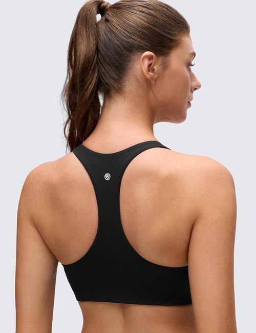 CRZ YOGA Butterluxe Racerback Sports Bra - Supportive Padded Wireless V-Neck Crop Top for Women