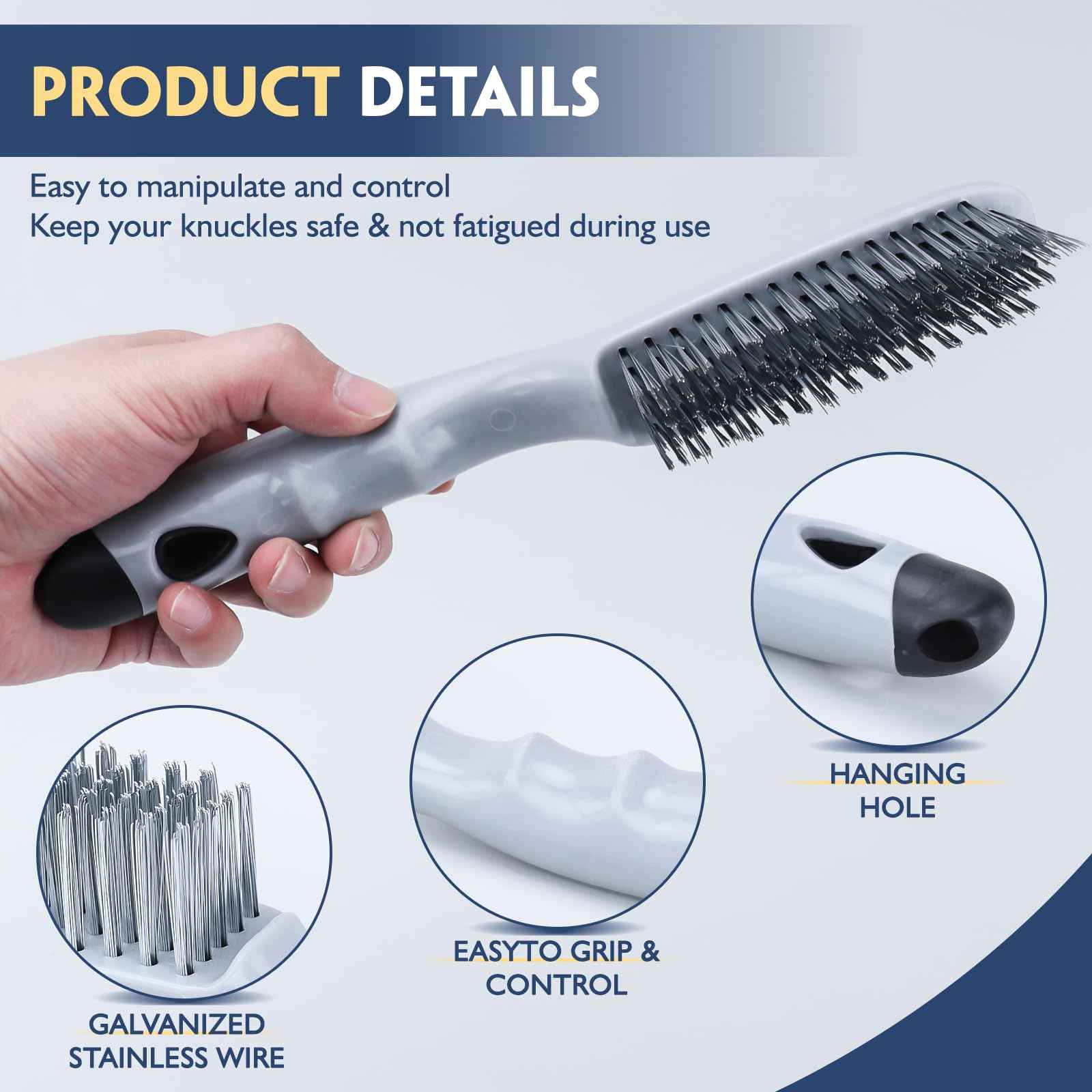 ANDOUNIER Stainless Steel Wire Brush Set 3Pcs,6.9" x 2.6"Size,144 Bundles of Bristles,Block Wire Brush with Strong Handle,for Cleaning Welding Slag & Rust,Dust and Paint Scrubbing