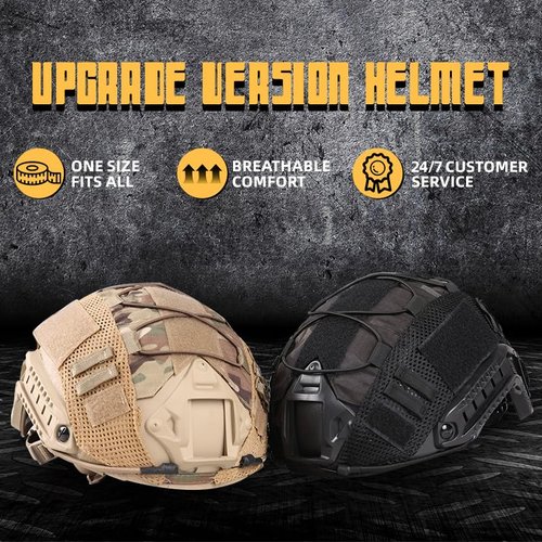 Adjustable Tactical Helmet with Helmet Cover, PJ Type Tactical Multifunctional Protective NVG Mount for Cosplay Hunting Shooting (Black)